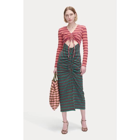 Rachel Comey Lamarr Dress Green Multi Stretchy Stripe Seersucker Size 6 NWT $595 - Picture 1 of 16